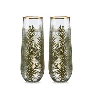 Woodland Stemless Flute Set- Evergreen Christmas Pine